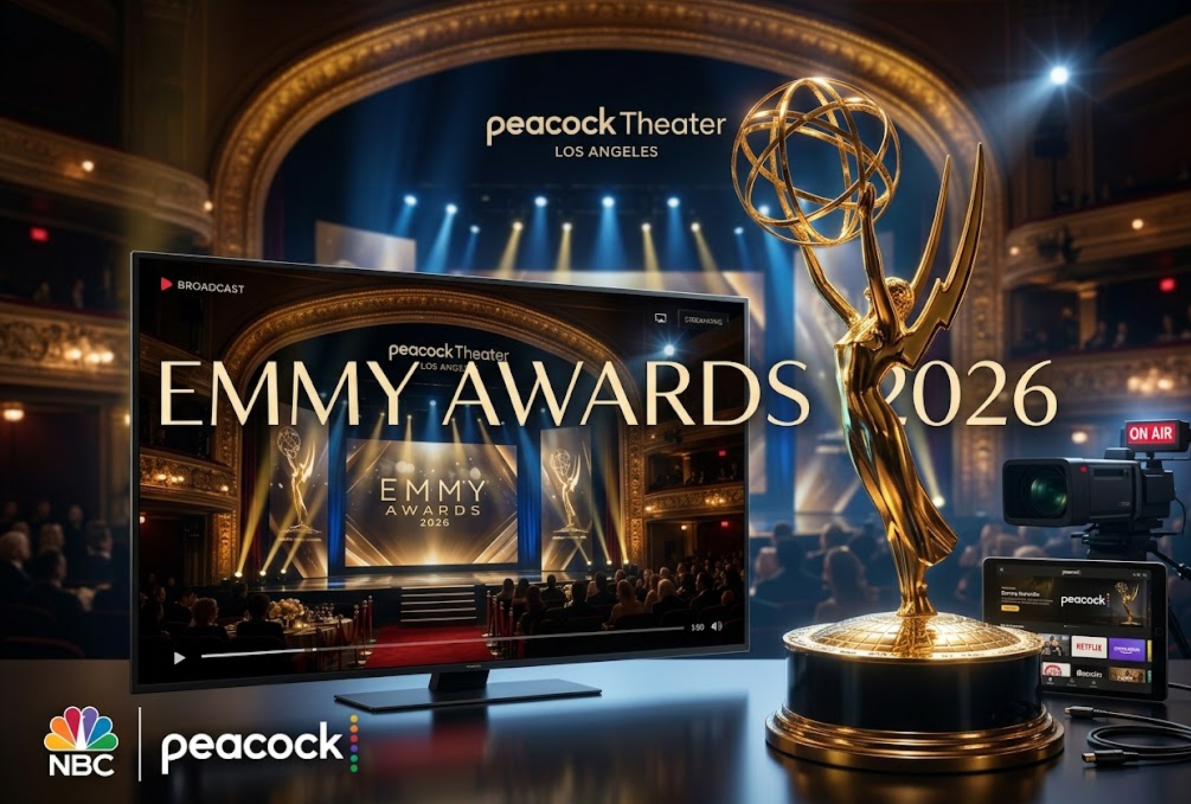 LOS ANGELES, CALIFORNIA (UNITED STATES), September 14, 2026.— Channels and platforms to watch the live broadcast of the 2026 Emmy Awards, taking place at the Peacock Theater in Los Angeles, California. PHOTO: Image created by Gemini AI for Depor.