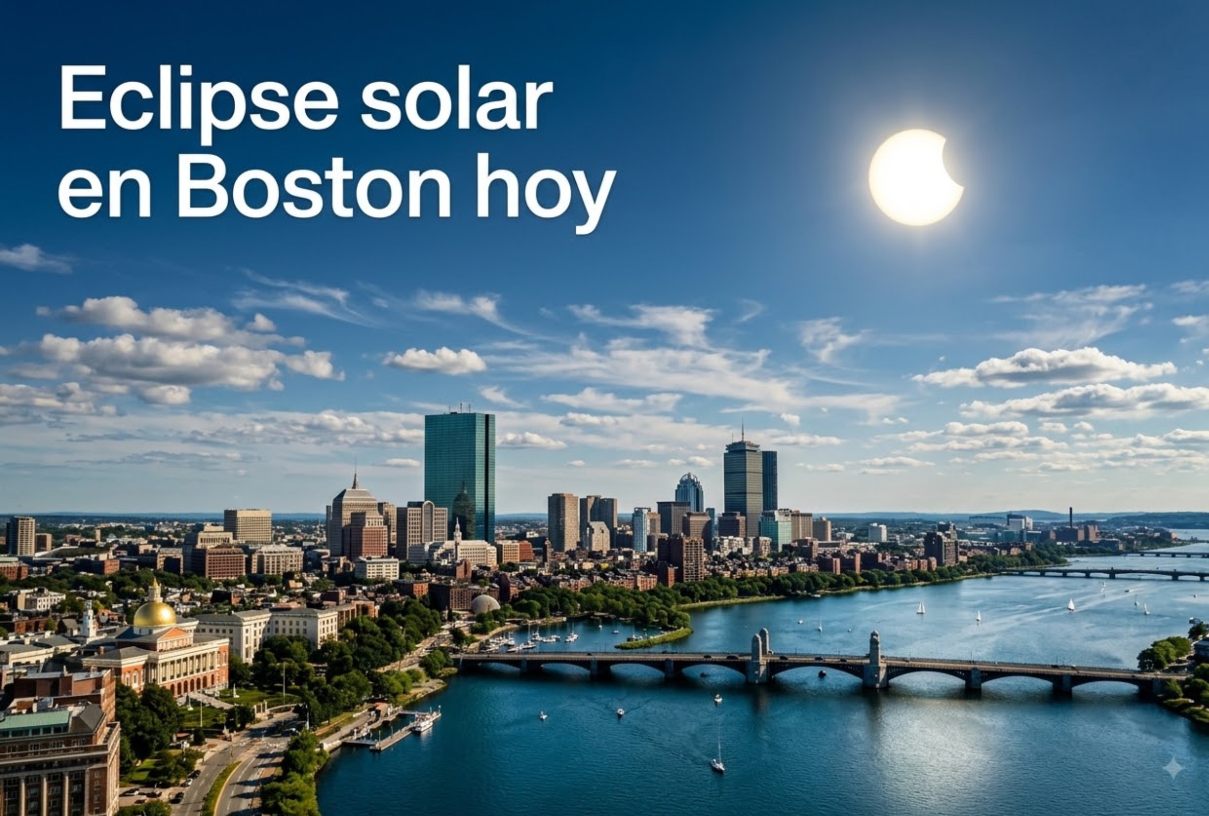 Eclipse solar en Boston de hoy 12 de agosto será parcial. Te presentamos la hora exacta y el porcentaje de visibilidad del fenómeno. FOTO: Imagen creada por la IA de Gemini.