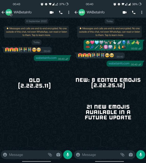 Renovación de emojis en WhatsApp. Foto: WaBetainfo