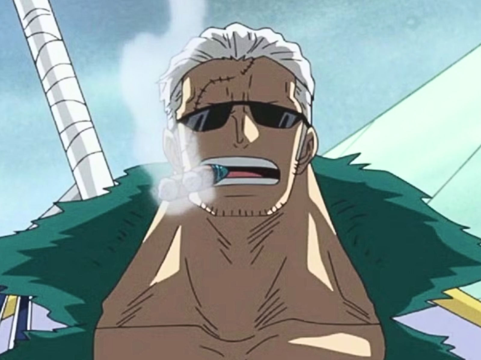 Tal como su nombre sugiere, Smoker es un incesante fumador, y lo hace de manera peculiar, con dos puros en mano. Este personaje hará su aparición en la segunda temporada de "One Piece"