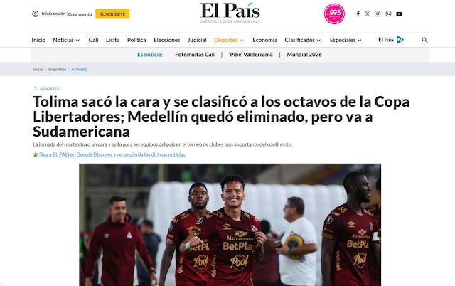 La reacción de la prensa colombiana a la clasificación de Tolima y la eliminación de Universitario. (Imagen: Captura)