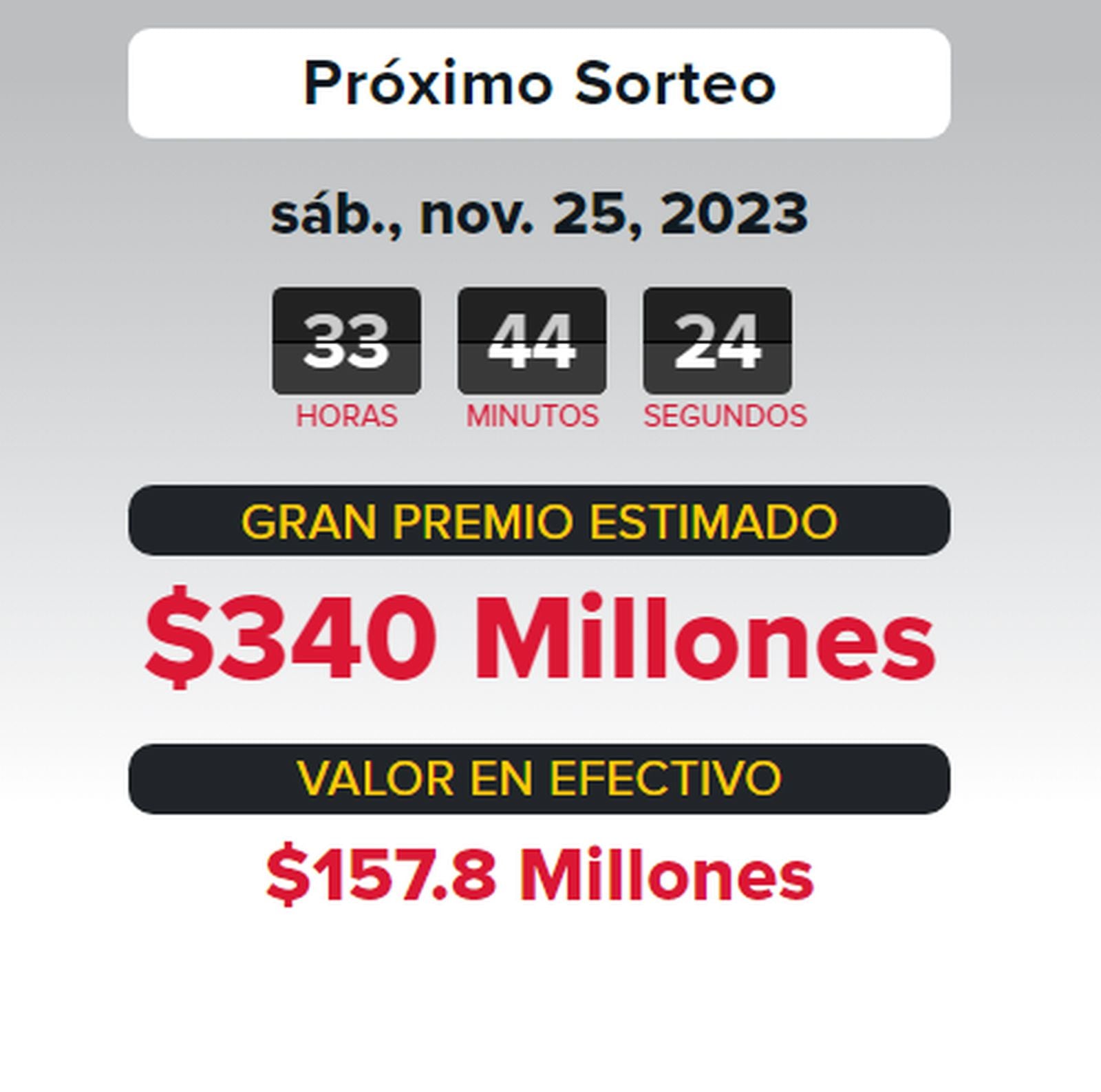 Powerball sortea 340 millones de dólares este 25 de noviembre (Foto: Powerball)