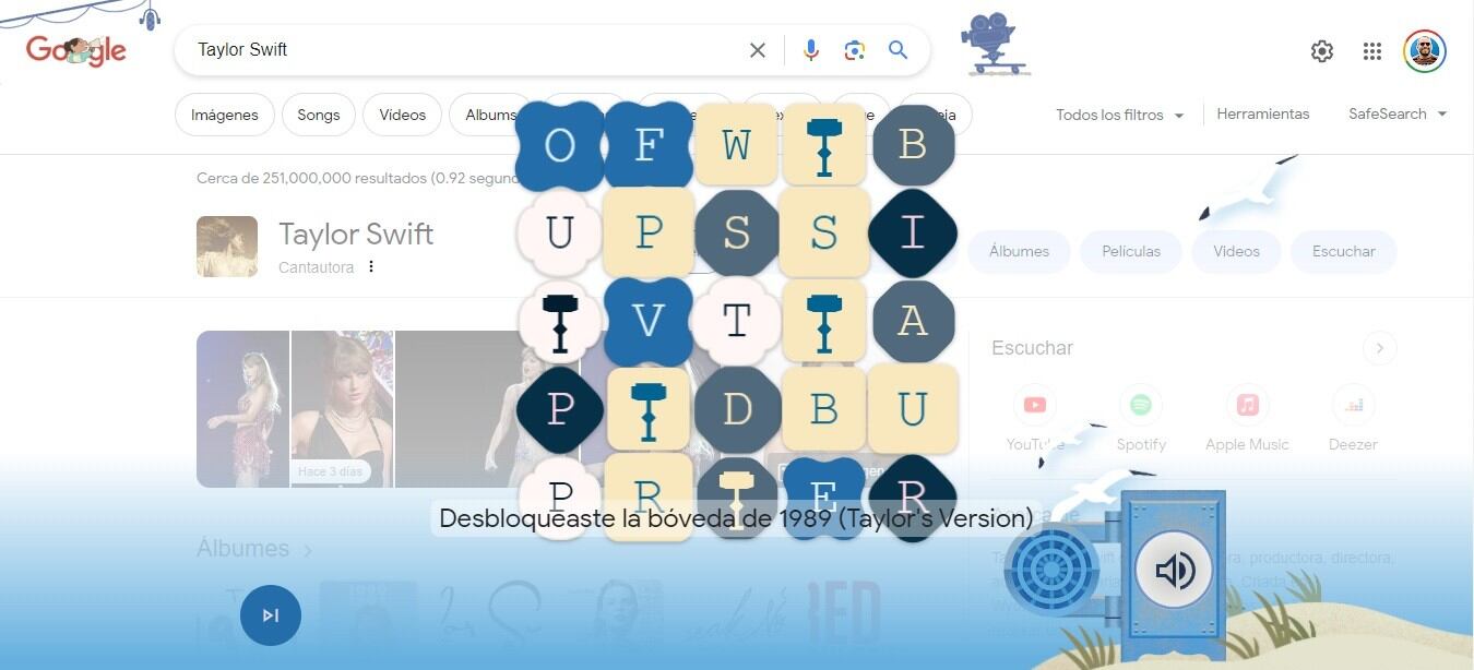 El acertijo de Taylor Swift en Google sobre las canciones inéditas de 1989. (Foto: Google)