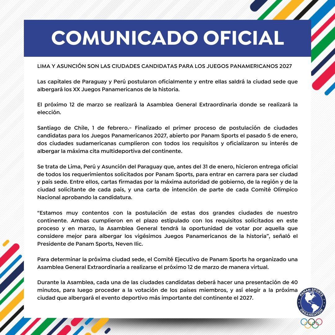 El comunicado oficial de Panam Sports. (Foto: Panam Sports)