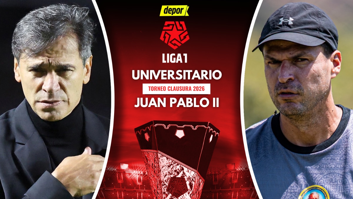 Universitario vs. Juan Pablo II juegan por la fecha 13 del Torneo Clausura de la Liga 1 2026, con la transmisión de Liga 1 MAX por DIRECTV, DGO, Movistar TV y Claro TV. (Diseño: Depor)