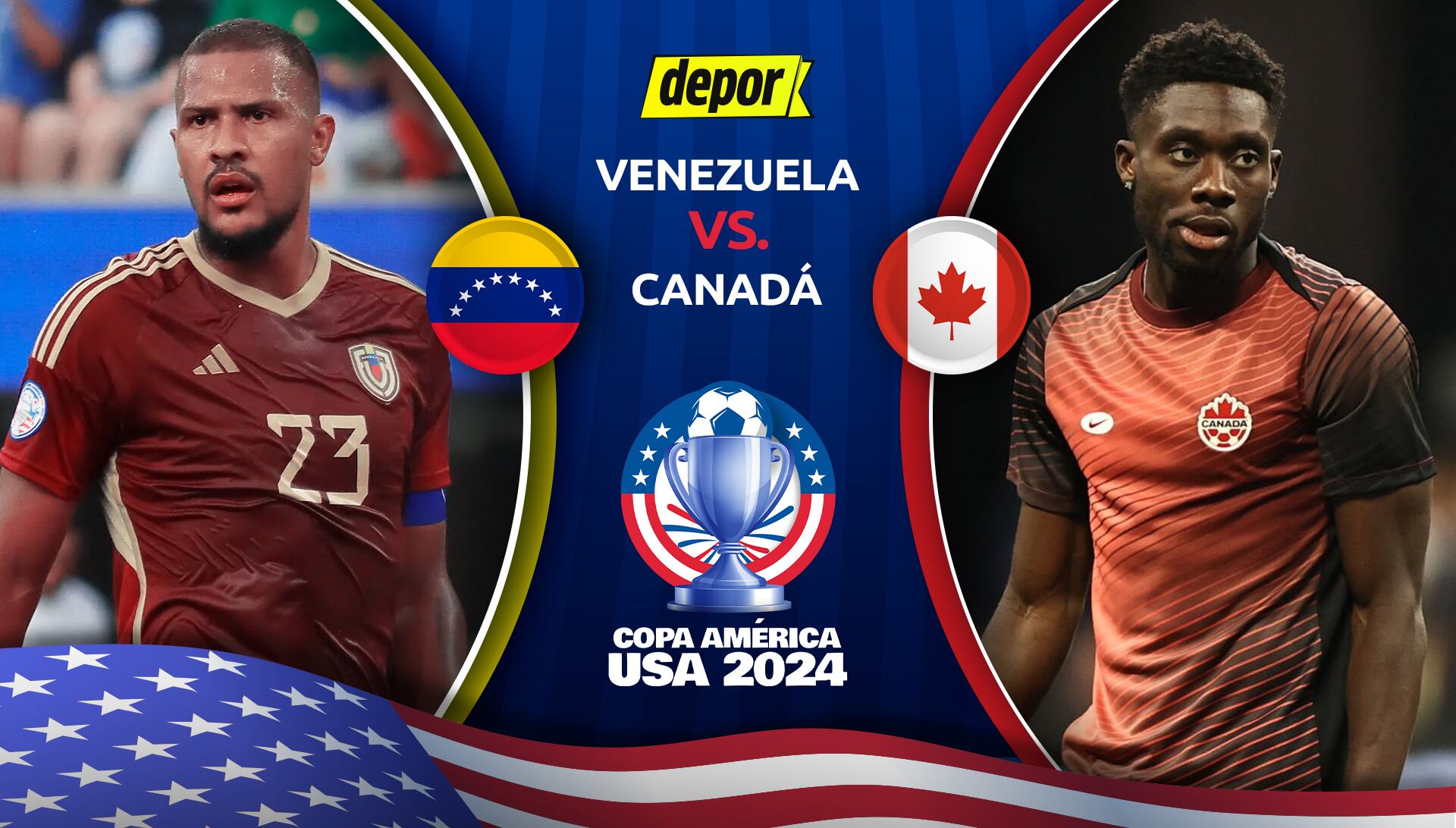 Venezuela y Canadá juegan por los cuartos de final de la Copa América 2024. (Diseño: Depor)