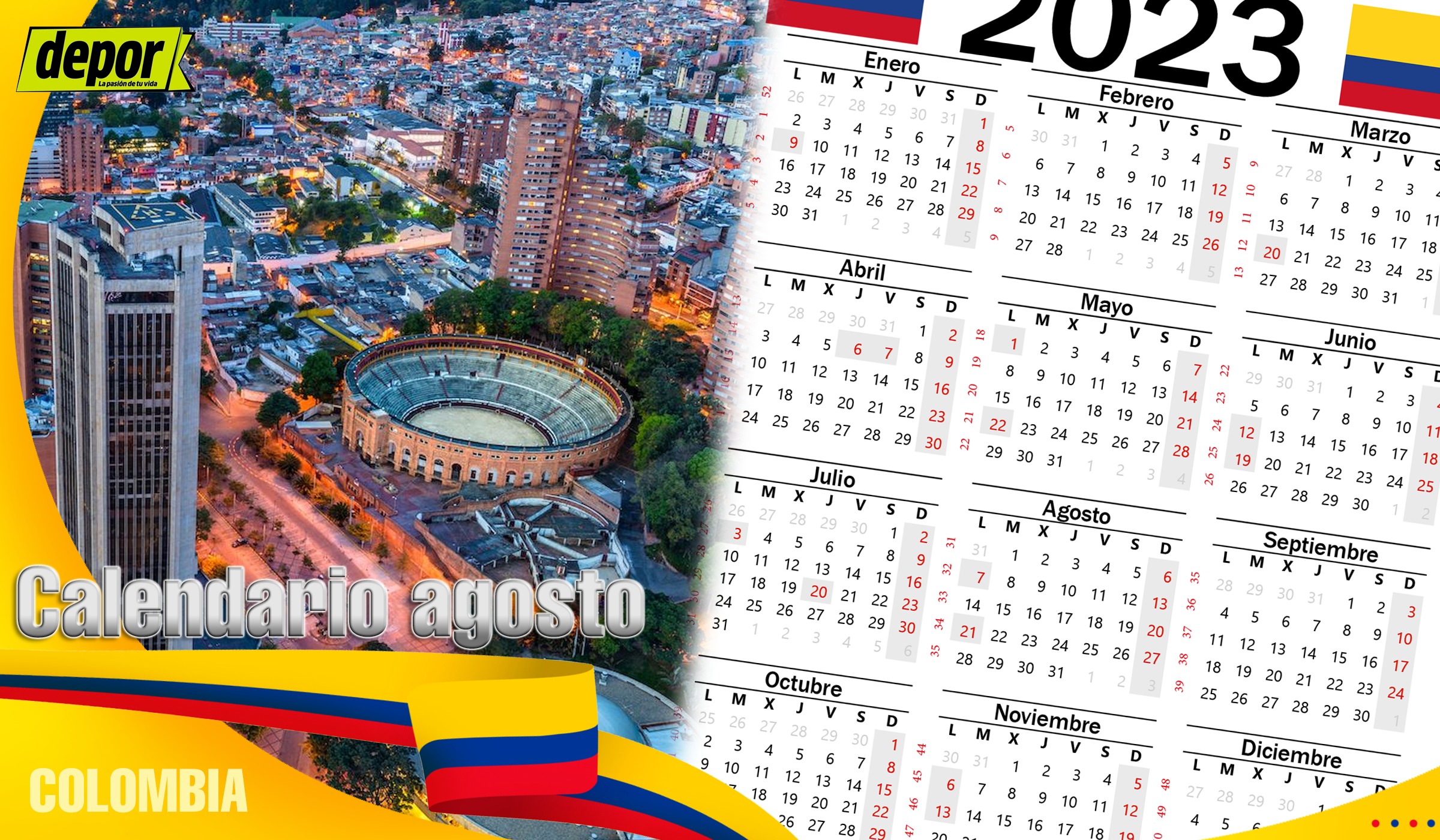Calendario agosto 2023 en Colombia: días festivos oficiales, feriados y puentes | Foto: Composición