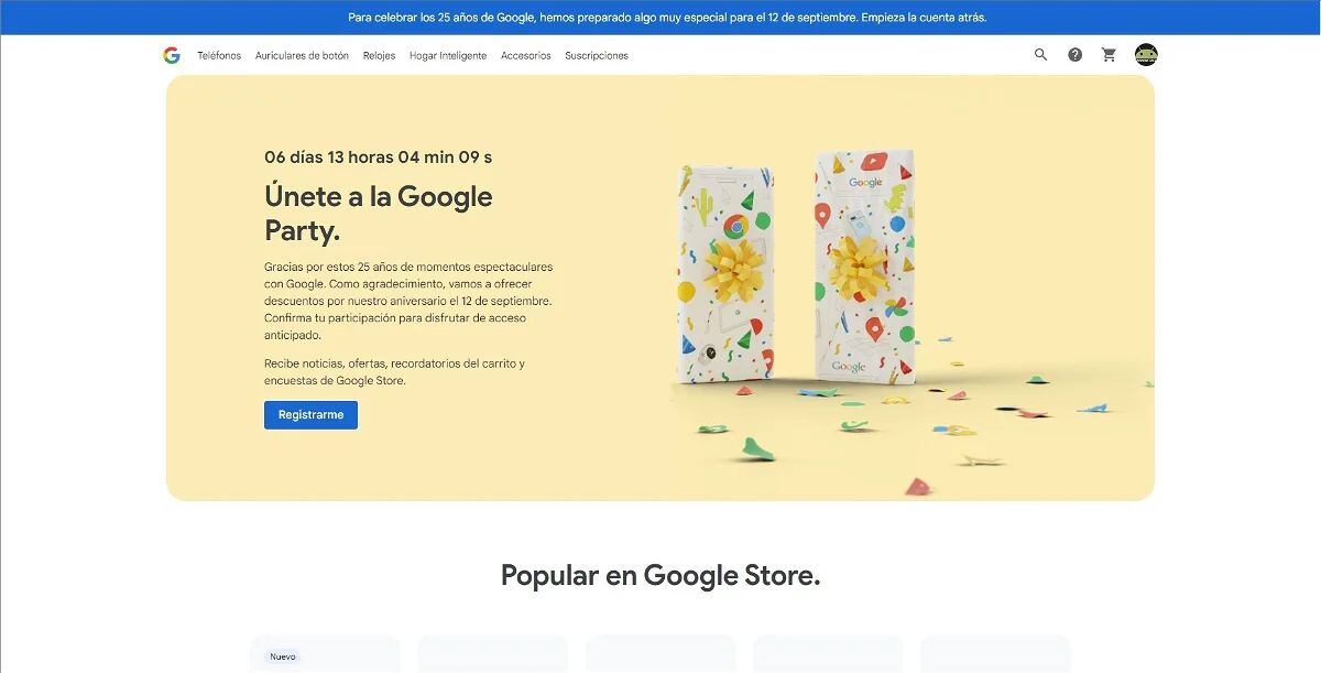 Anuncio de la página de Google Store España