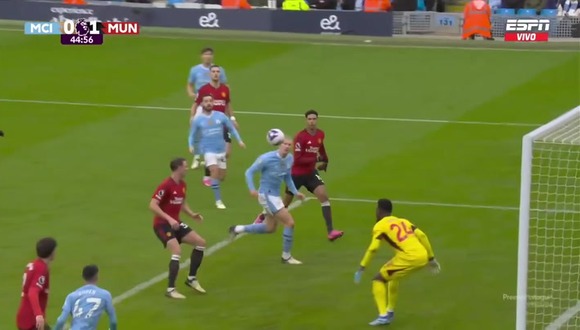 Haaland perdió la chace de marcar el 1-1 del derbi entre Manchester City vs. Manchester United. (Video: ESPN)