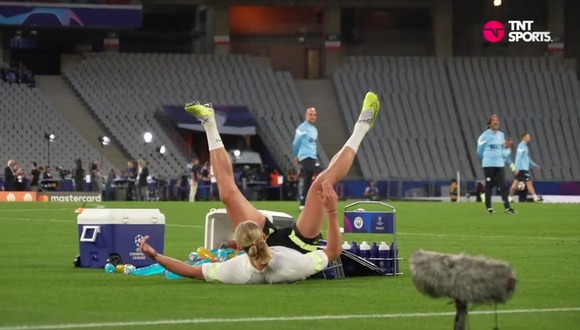 La peligrosa caída de Haaland previo a la final de la Champions League. (Video. TNT Sports)