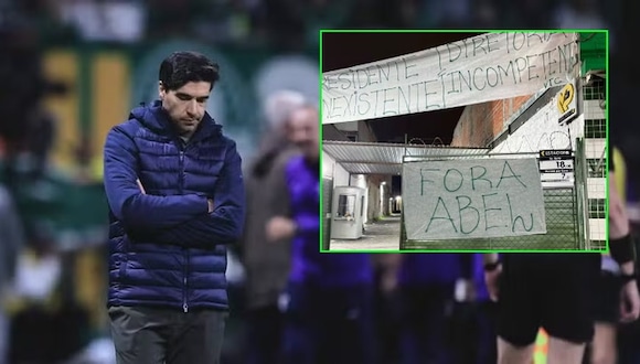 Abel Ferreira fue insultado por hinchas de Palmeiras, que piden su salida con banderolas. (Video: Globo / Fotos: Ettore Chiereguini/Tayna Fiori)