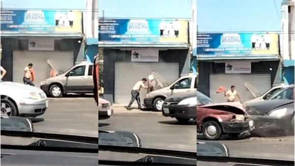 Incendio de auto y choque de otros dos captados en la misma escena. (Video fuente: TikTok/Merikiim)