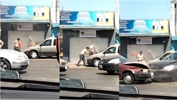 Incendio de auto y choque de otros dos captados en la misma escena. (Video fuente: TikTok/Merikiim)