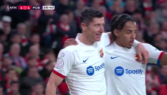Gol de Robert Lewandowski en el 1-1 de Barcelona vs. Athletic Club. (Video: RFEF)