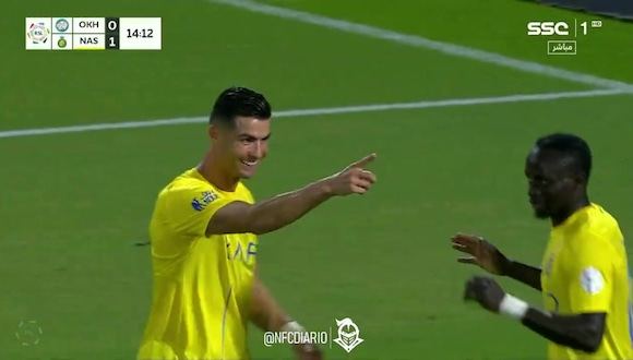 Gol Cristiano Ronaldo para el 2-0 Al Nassr vs Al Akhdoud en Liga Saudí. (Vídeo: X).