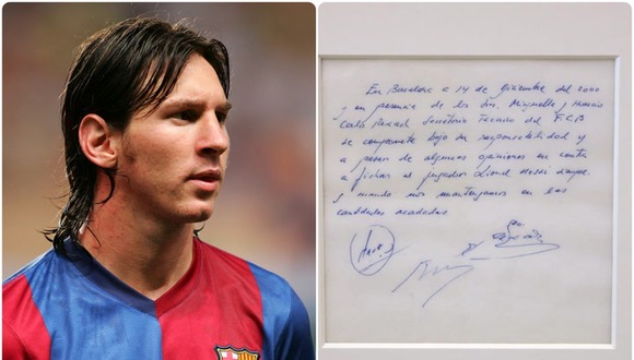 La servilleta con el primer contrato de Messi sale a subasta en Londres por 350.000 euros. (Foto: Getty Images / Video: EFE)