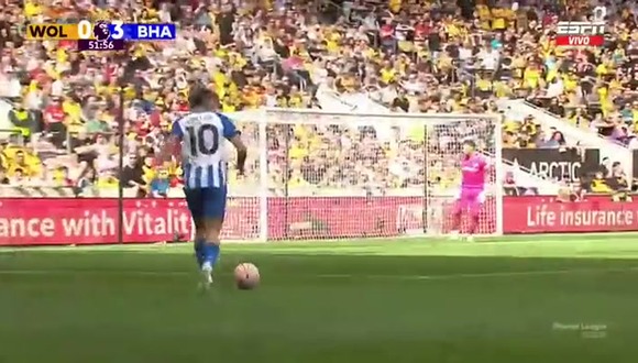 La primera asistencia de Enciso para el 3-0 de Brighton sobre Wolves. (Video: ESPN)