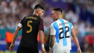 El tenso enfrentamiento entre Carlos Zambrano y Lautaro Martínez durante el Perú vs. Argentina
