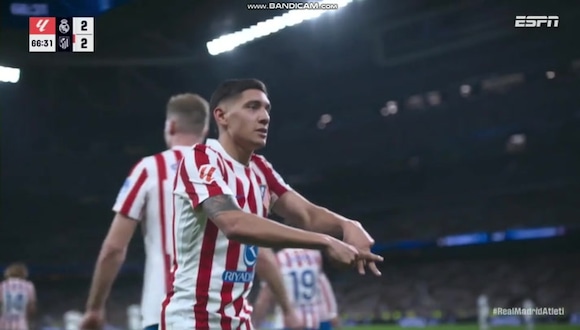 Gol de Nahuel Molina para el 2-2 del Atlético de Madrid vs. Real Madrid. (Video: ESPN)