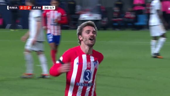 Gol de Antoine Griezmann para el 2-2 del Real Madrid vs. Altético de Madrid. (Vídeo: X).