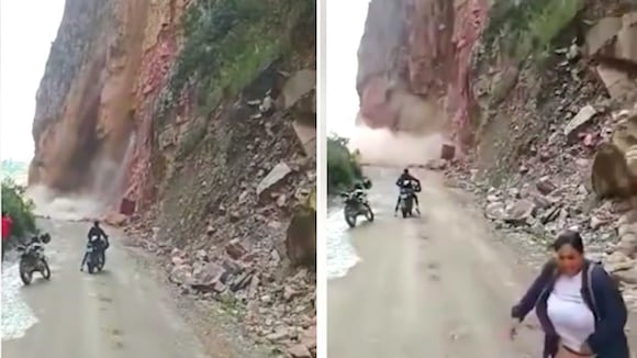 Video viral: Personas se quedan a ver cómo se derrumba un cerro