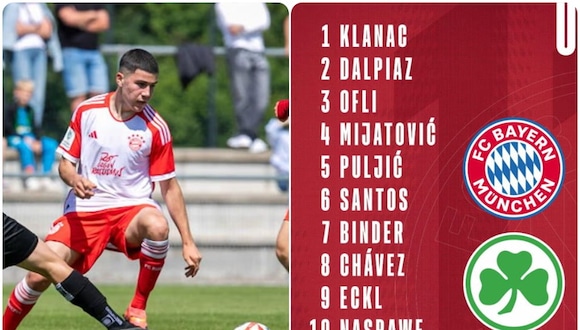 El peruano Felipe Chávez sigue brillando en Bayern Munich: asistencia en la DFB Nachwuchsliga.