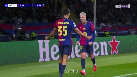 Gol de Dani Olmo para el 2-0 del Barcelona vs Brest. (Video: Bein Sports)
