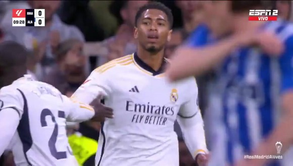 Gol de Bellingham para el 1-0 de Real Madrid vs. Alavés. (Video: ESPN)
