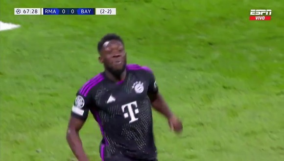 Gol de Alphonso Davies para el 1-0 del Bayern Múnich vs. Real Madrid por Champions League. (Video: ESPN)