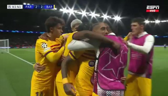 Gol de Raphinha para el 2-2 de Barcelona vs. PSG. (Video: ESPN)