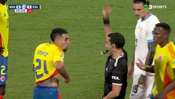 Expulsión de Daniel Muñoz en el Uruguay vs Colombia. (Vídeo: DSPORTS).