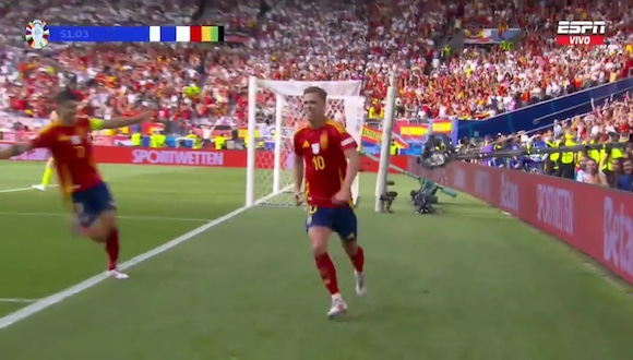 Gol de Dani Olmo para el 1-0 de España vs. Alemania por Eurocopa 2024. (Video: ESPN)