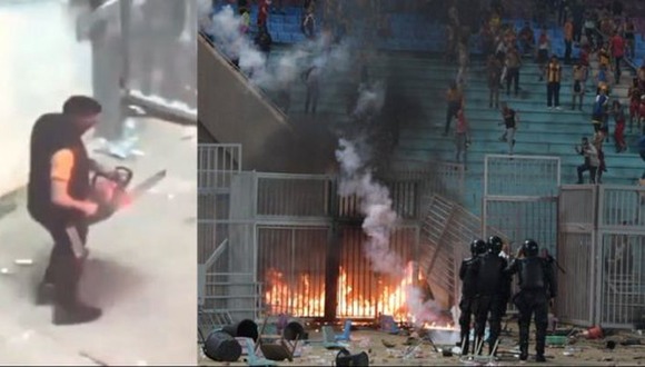 Hincha ingresó con motosierra y causó pánico en la Champions League de África. (Video: Twitter)