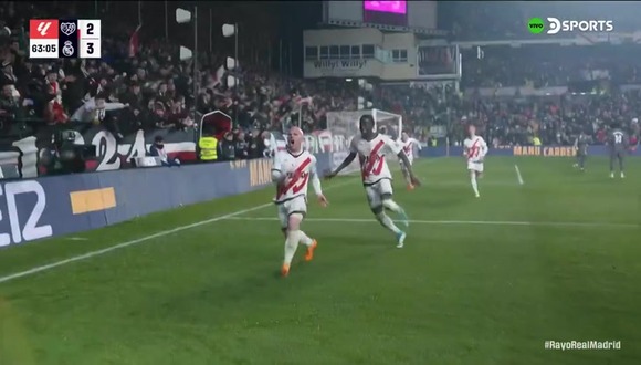 Gol de Palazón para el 3-3 de Rayo vs. Real Madrid. (Video: DSPORTS)