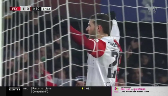 Santiago Giménez anotó el 2-0 de Feyenoord sobre NEC por la Eredivisie. (Video: ESPN)