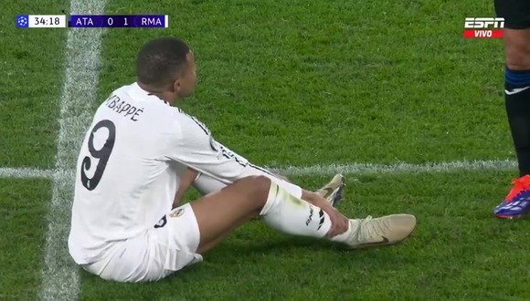 Lesión de Kylian Mbappé en Real Madrid vs. Atalanta por Champions League. (Video: ESPN)