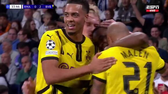 Gol de Jamie Bynoe-Gittens para el 2-0 de Real Madrid vs Borussia Dortmund. (Vídeo: ESPN).