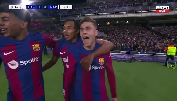 Gol de Fermín López para el 1-0 del Barcelona vs. Napoli por la Champions League. (Vídeo: ESPN).
