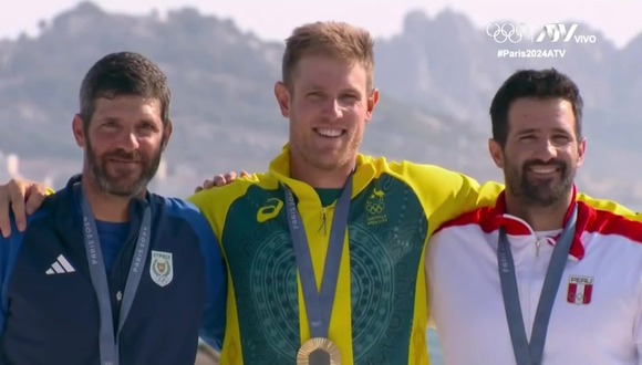 Podio Así fue la premiación a Stefano Peschiera tras ganar el bronce en París 2024. (Video: ATV)