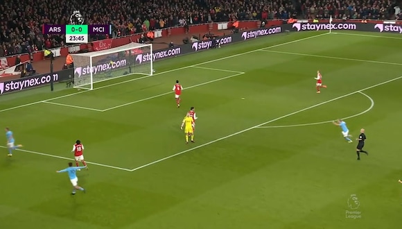 Kevin de Bruyne anota el 1-0 de Manchester City vs. Arsenal. (Video: ESPN)