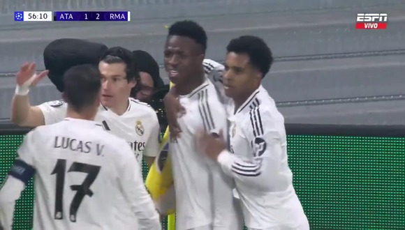 Gol de Vinícius Jr. para el 2-1 de Real Madrid vs. Atalanta por Champions League. (Video: ESPN)