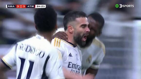 Gol de Carvajal para el 3-3 del Real Madrid vs. Atlético de Madrid. (Vídeo: X).