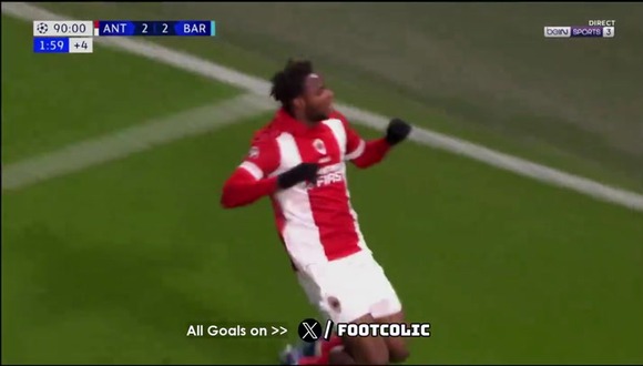 Ilenikhena anotó el 3-2 de Antwerp vs. Barcelona. (Video: beIN Sports)