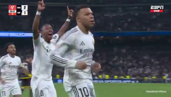 Gol de Kylian Mbappé para el 2-1 del Real Madrid vs. Rayo Vallecano. (Video: ESPN)