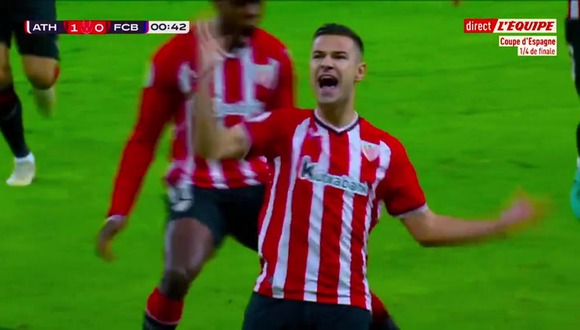 Gorka Guruzeta anotó el 1-0 de Athletic Club vs. Barcelona, por Copa del Rey. (Video: L'Equipe)