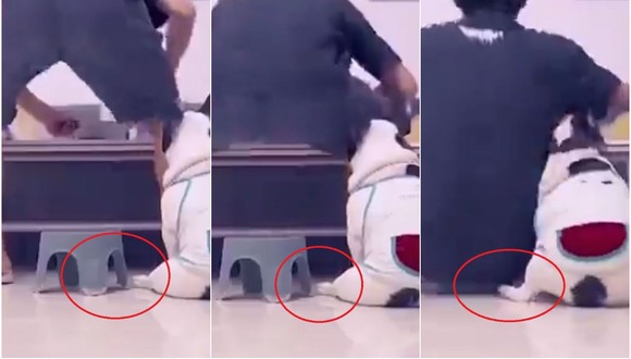 Perro le juega una broma a su dueño y lo hace caer al mover su silla. (Twitter)