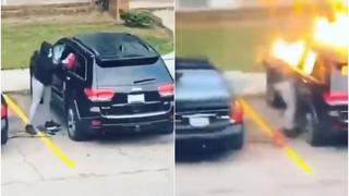Pudo terminar en tragedia: mujer incendia el auto de su ex y este le explota en el rostro [VIDEO]