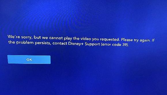 Este es el error 39 que gran parte de usuarios tiene problemas en Disney Plus. (Foto: Alexander Mackendrick / Twitter)
