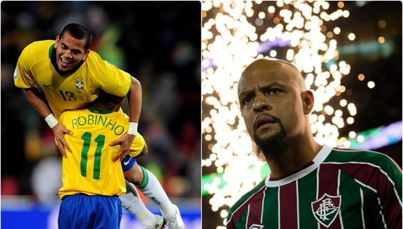 Felipe Melo, Dani Alves y Robinho fueron compañeros en la selección de Brasil. (Foto: Getty Images)