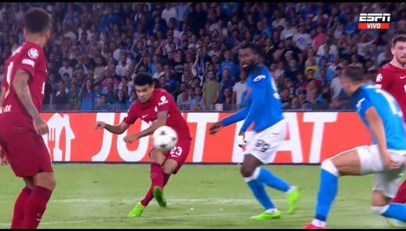 Gol de Luis Díaz en el Liverpool vs Napoli por la Champions (Foto: ESPN)
